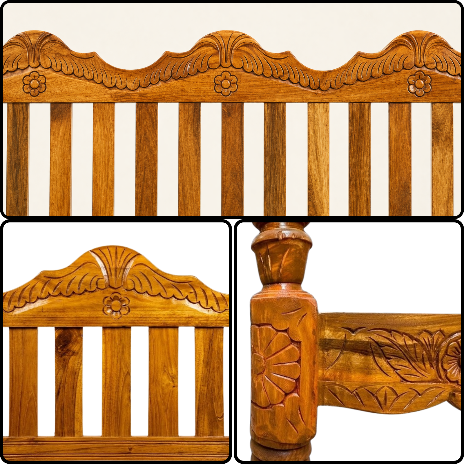 Nookify Acacia wood Carved 5 Seater Teak Finish sofa set