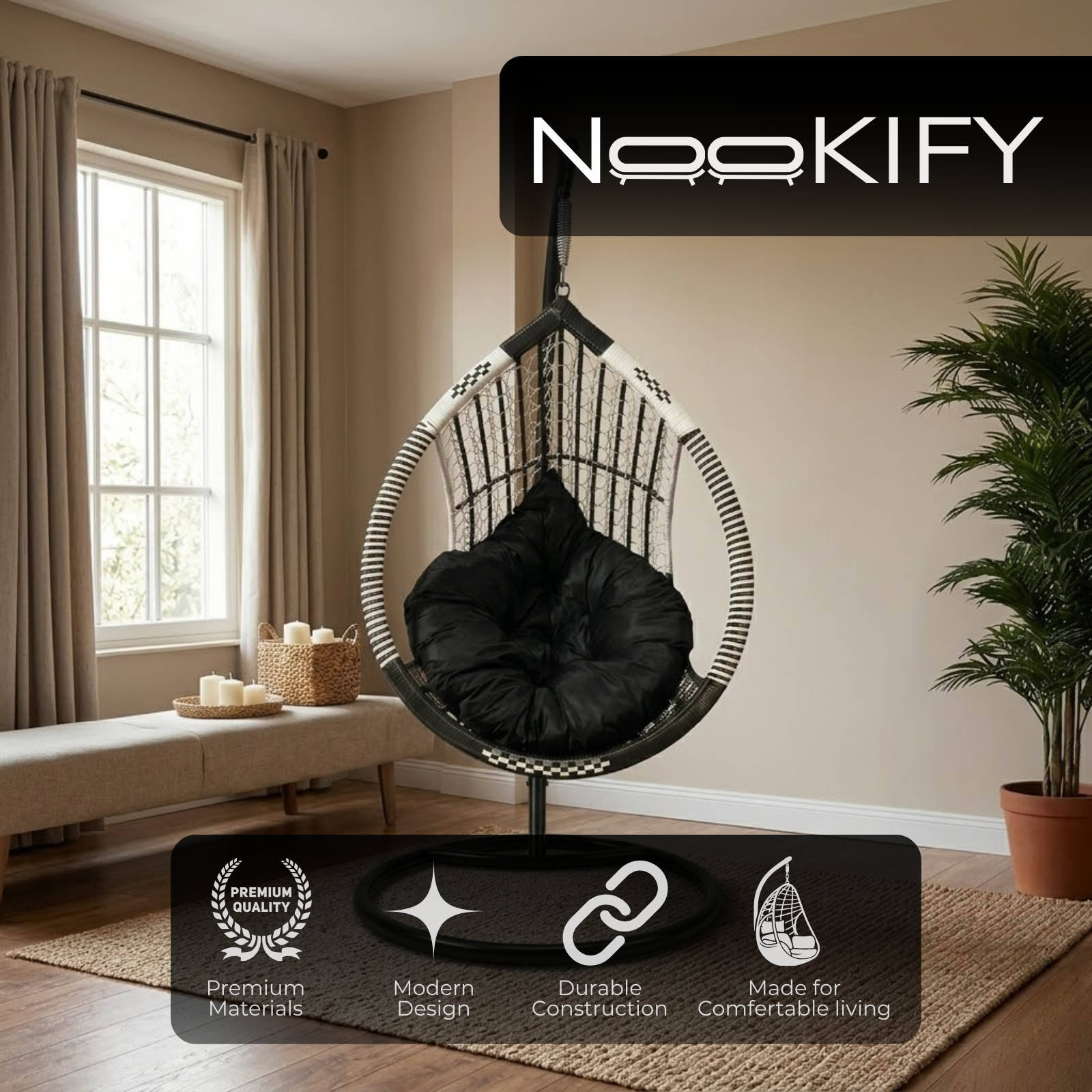 Iron Frame Egg -Shaped Swing Chair With Stand