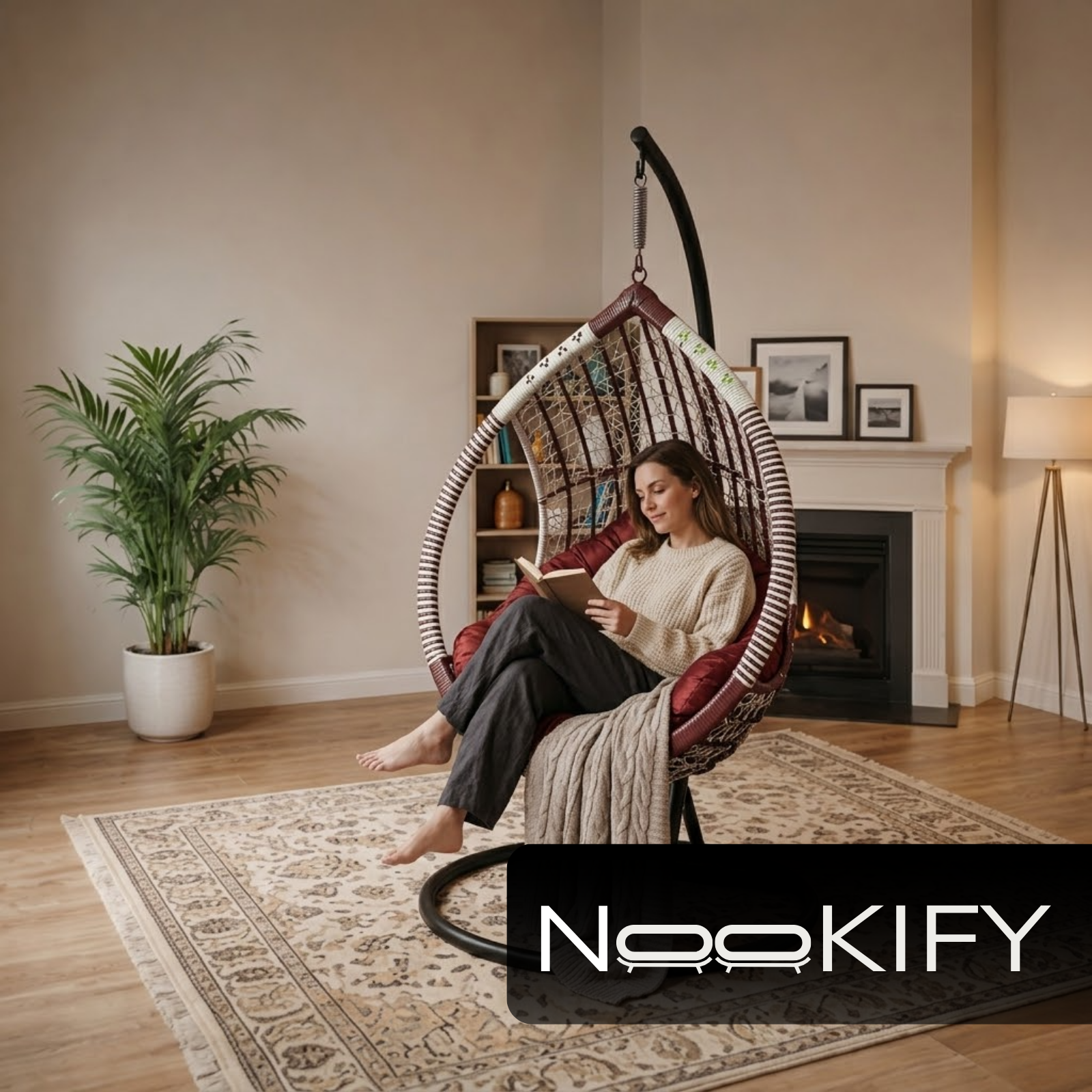 Iron Frame Egg -Shaped Swing Chair With Stand