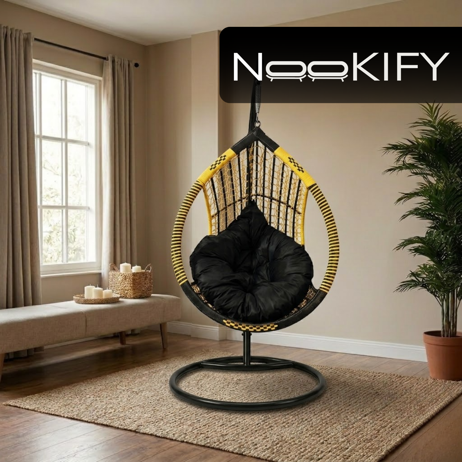Iron Frame Egg -Shaped Swing Chair With Stand