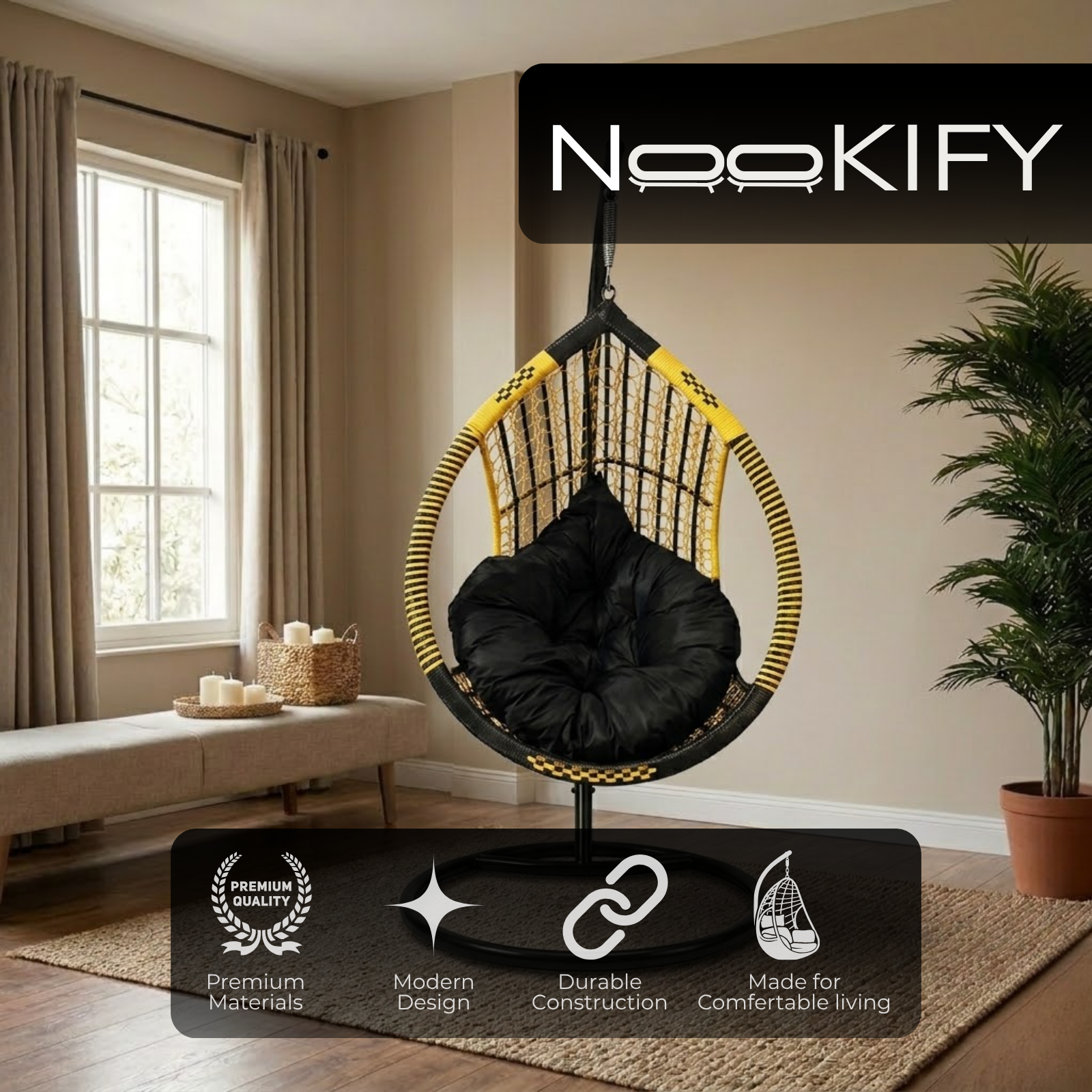 Iron Frame Egg -Shaped Swing Chair With Stand