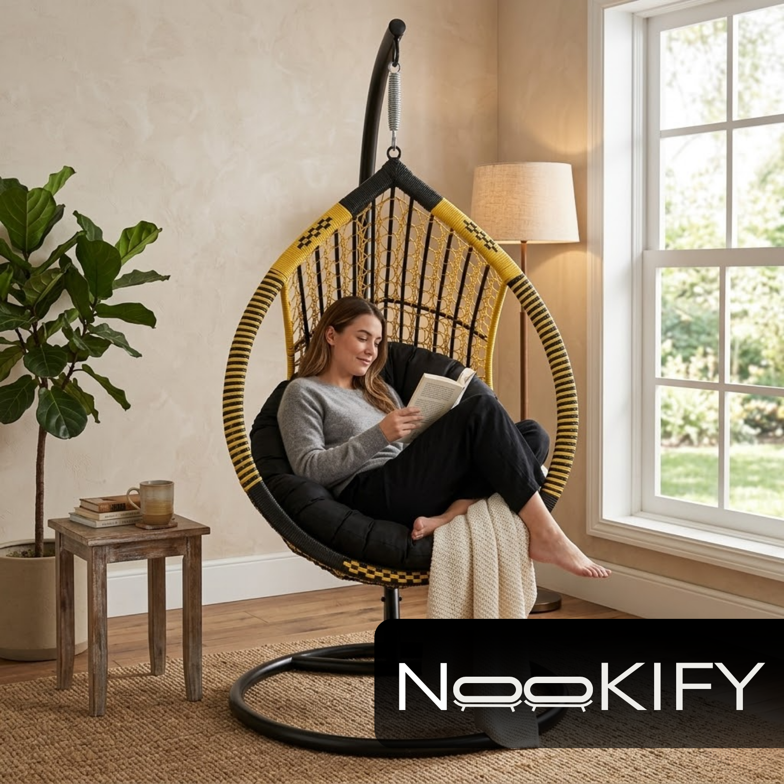 Iron Frame Egg -Shaped Swing Chair With Stand