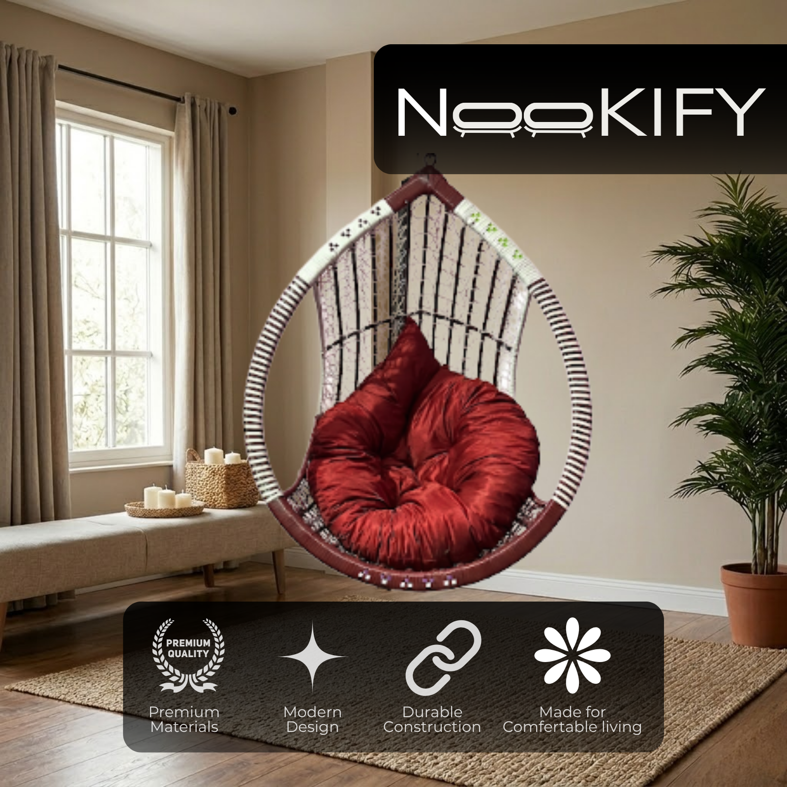 Iron Frame Egg -Shaped Swing Chair Without Stand