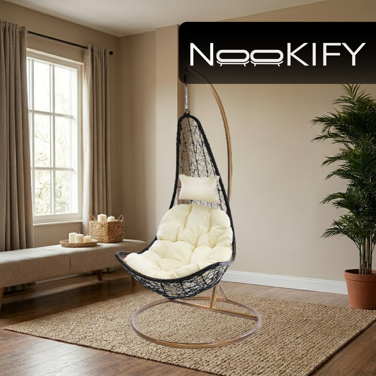 Iron Frame L-Shaped Swing Chair With Stand