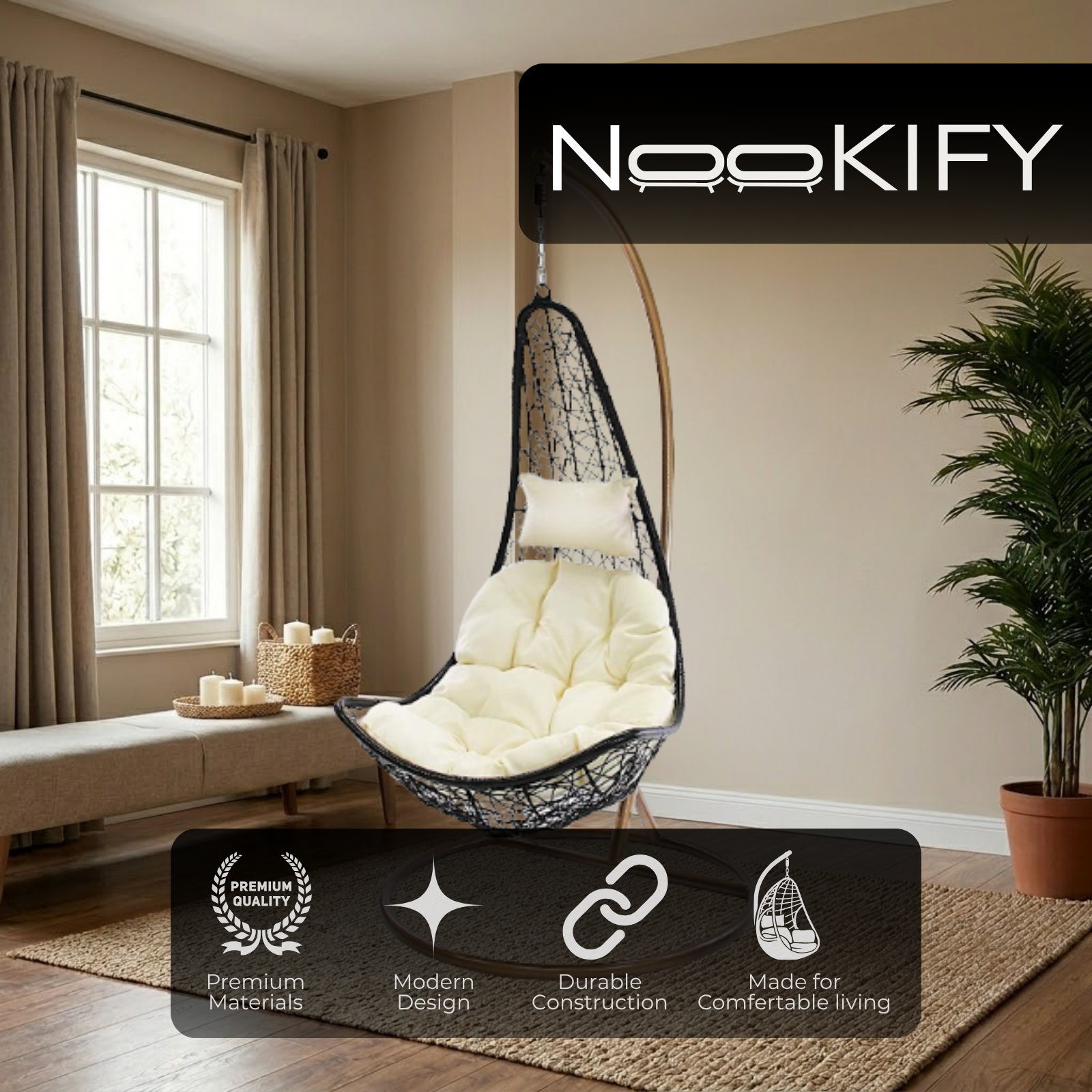 Iron Frame L-Shaped Swing Chair With Stand