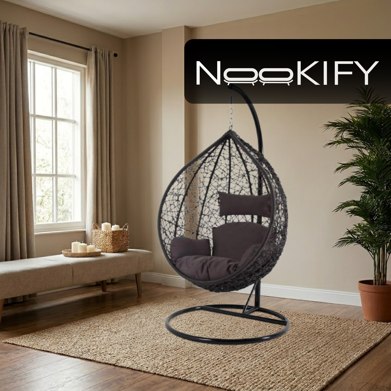 Iron Frame Oval-Shaped Swing Chair with Stand
