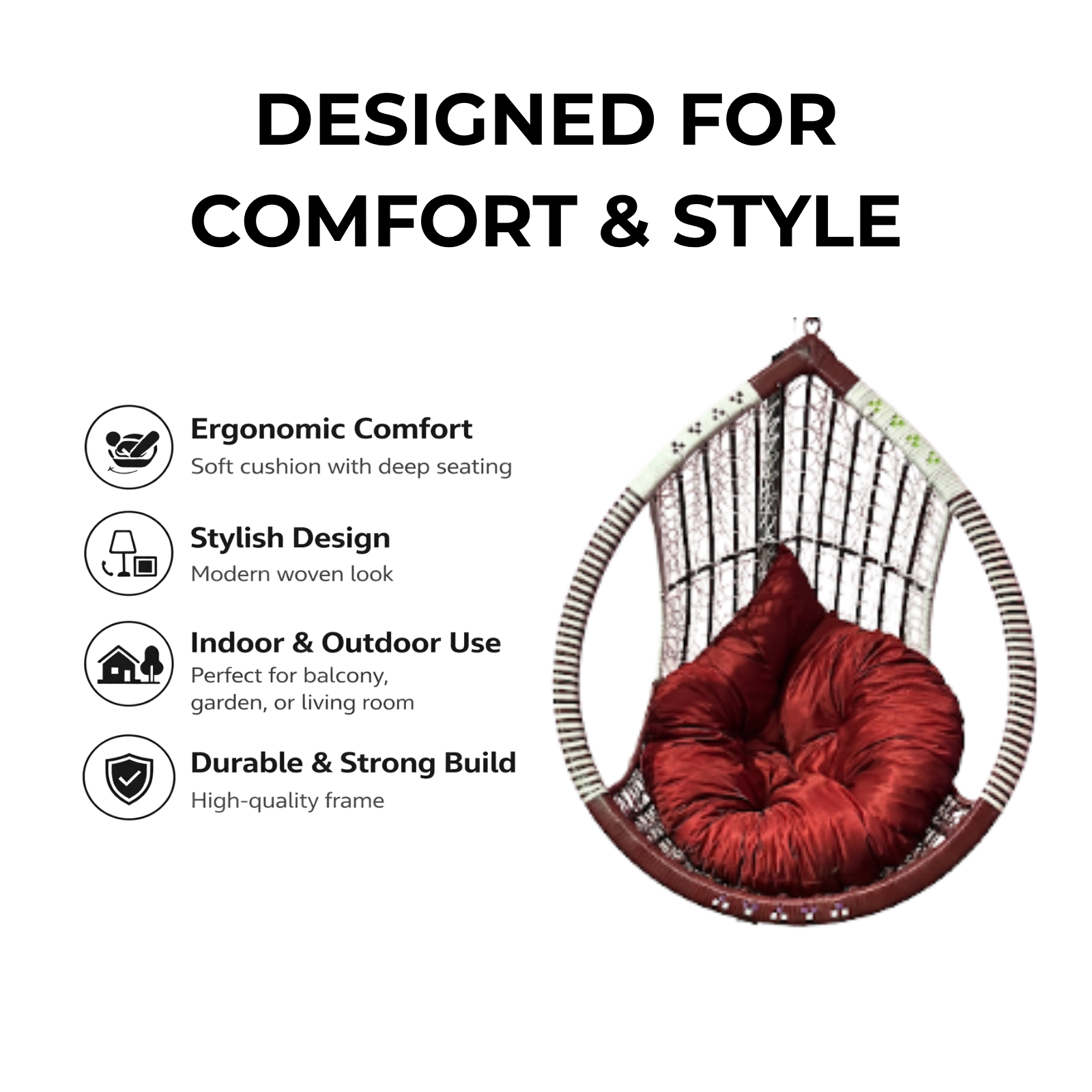 Iron Frame Egg -Shaped Swing Chair Without Stand