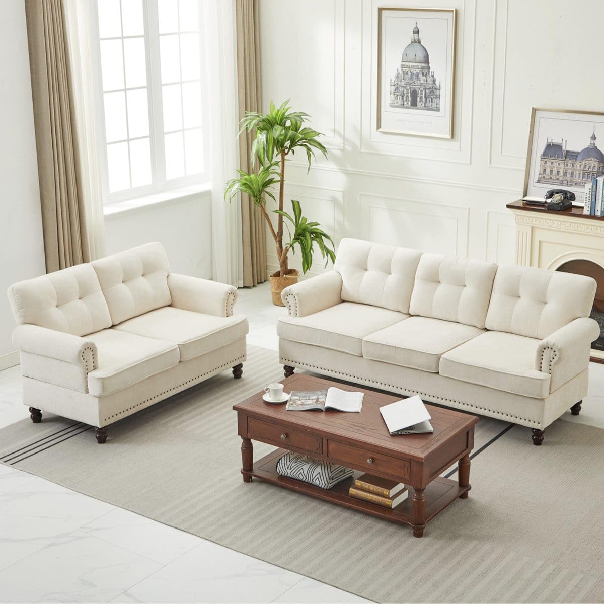 Nookify Fabric Sofa Set Solid Wood Frame with Cotton Velvet 32 Density Foam 5 Seater Sofa Set