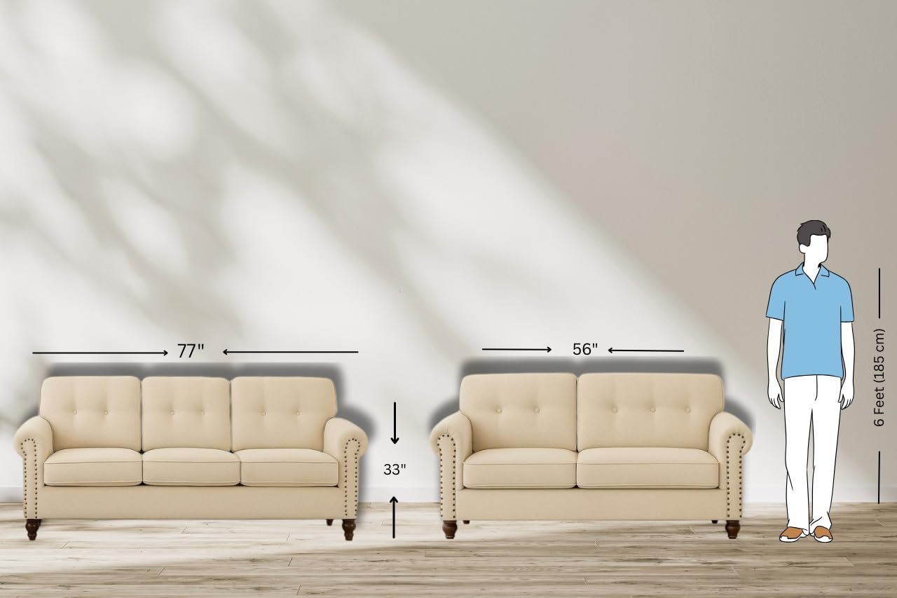 Nookify Fabric Sofa Set Solid Wood Frame with Cotton Velvet 32 Density Foam 5 Seater Sofa Set