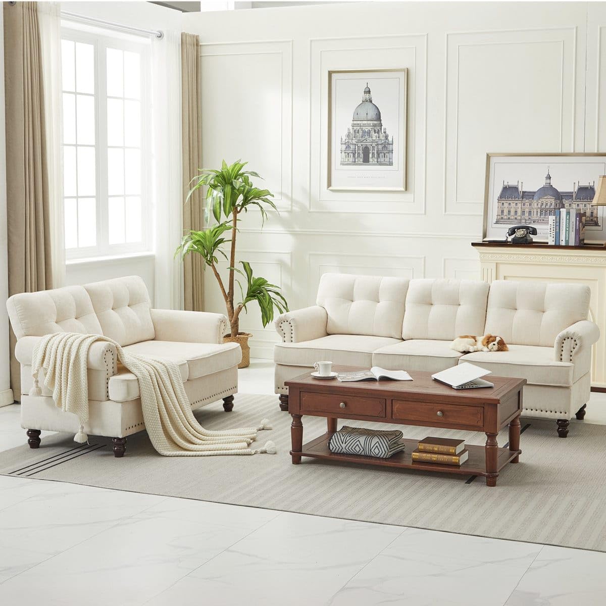 Nookify Fabric Sofa Set Solid Wood Frame with Cotton Velvet 32 Density Foam 5 Seater Sofa Set