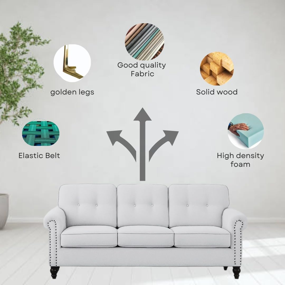 Nookify Fabric Sofa Set Solid Wood Frame with Cotton Velvet 32 Density Foam 5 Seater Sofa Set
