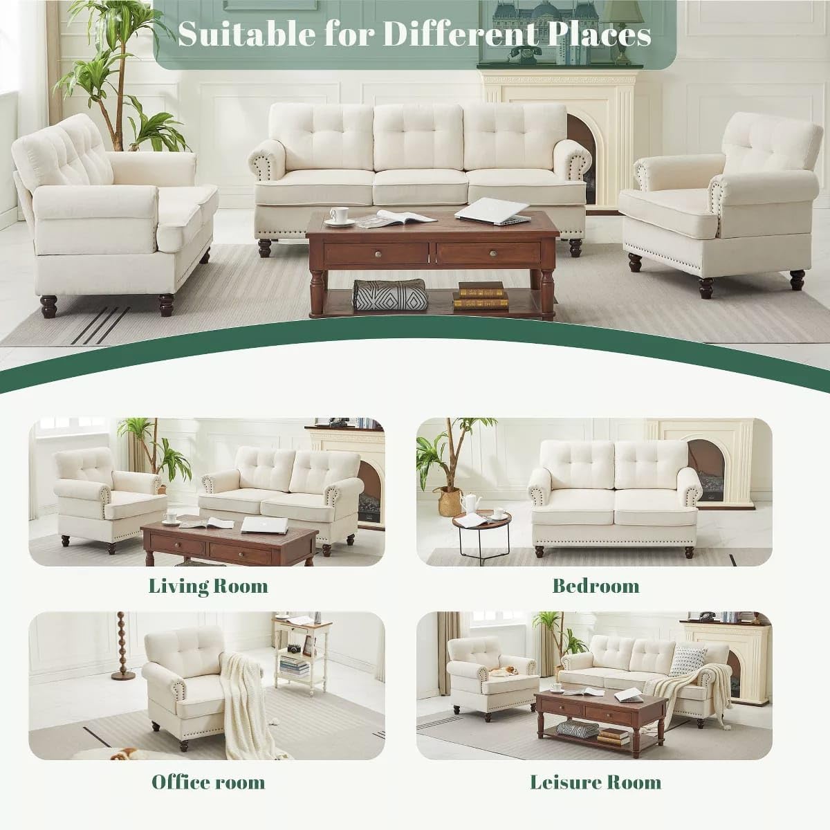 Nookify Fabric Sofa Set Solid Wood Frame with Cotton Velvet 32 Density Foam 5 Seater Sofa Set